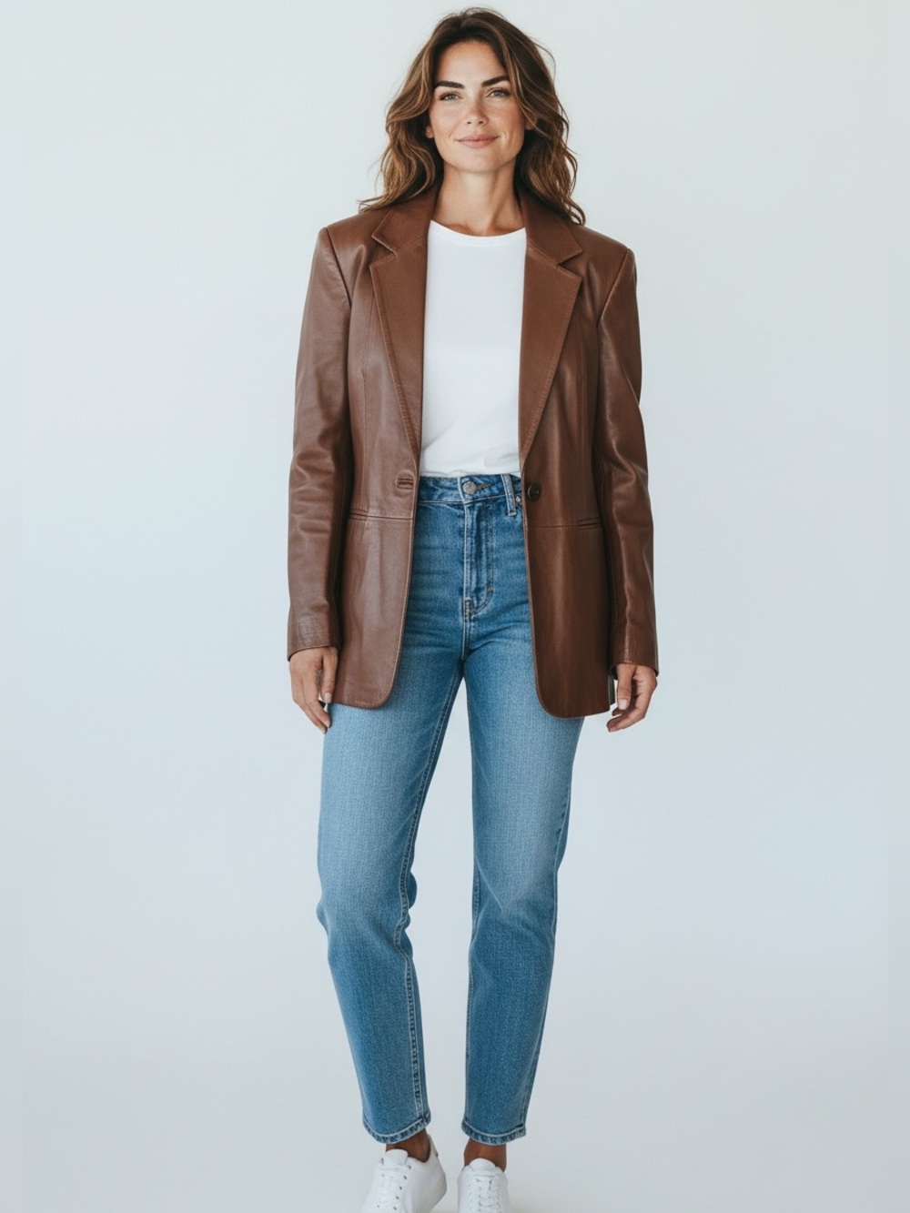Classy Brown Leather one button Blazer/Jacket by Denim & Co. SZ. XL.